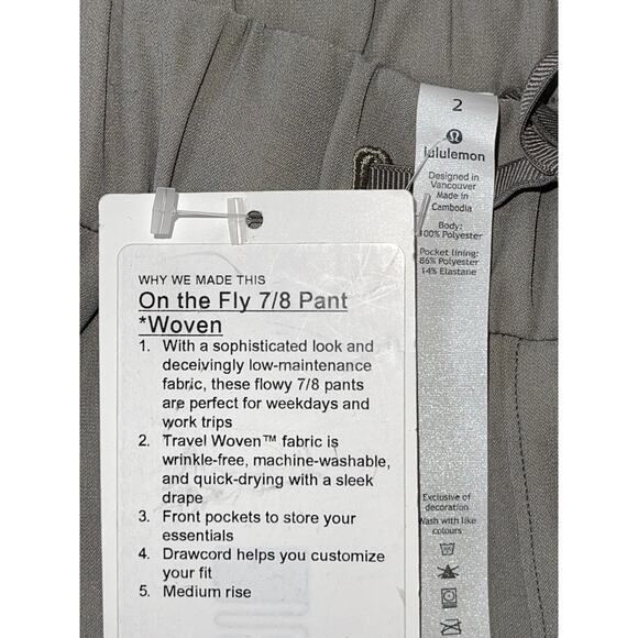 Lululemon On The Fly 7/8 Woven Pants Grey Size 2 BNWT - Picture 11 of 11